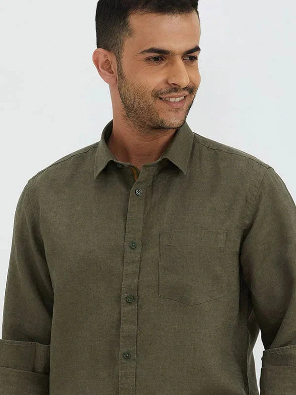 Men's Solid Full Sleeves Linen Shirt - Image 38