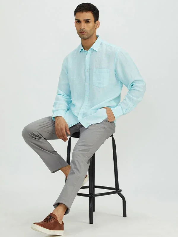 Men's Solid Full Sleeves Linen Shirt - Image 4