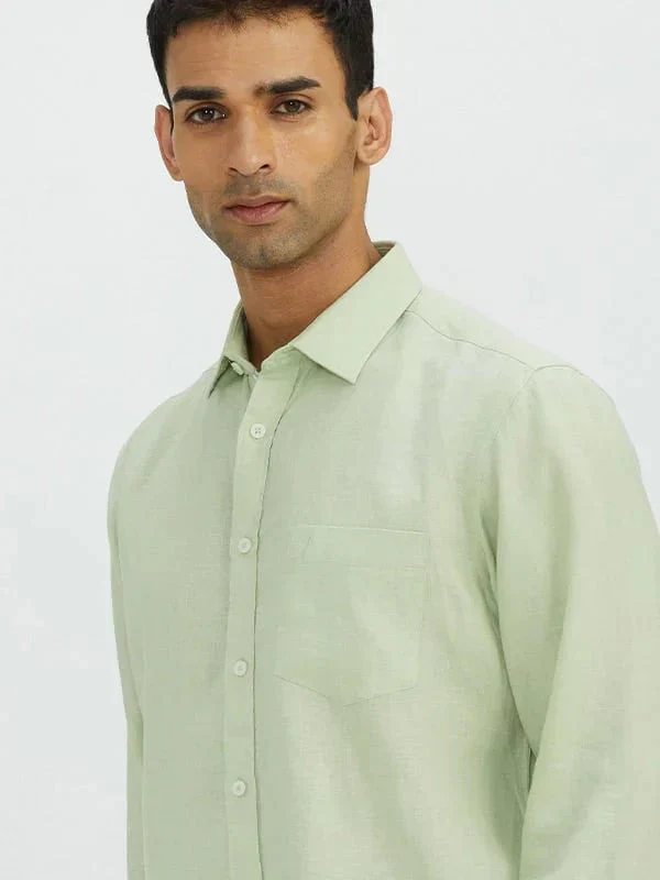 Men's Solid Full Sleeves Linen Shirt - Image 41