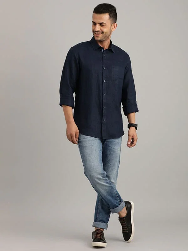 Men's Solid Full Sleeves Linen Shirt - Image 20