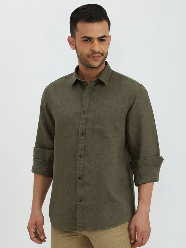 Men's Solid Full Sleeves Linen Shirt - Image 22