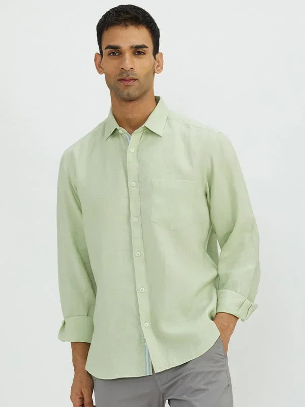 Men's Solid Full Sleeves Linen Shirt - Image 10