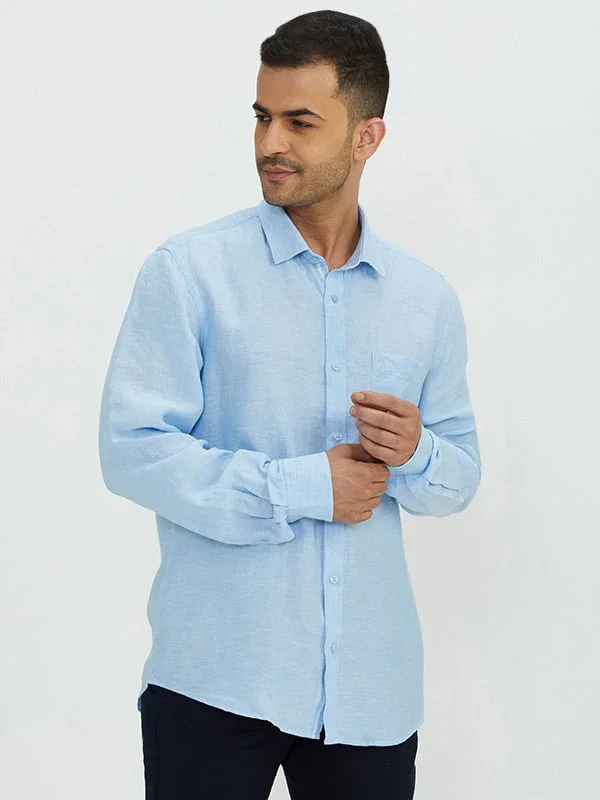 Men's Solid Full Sleeves Linen Shirt - Image 14