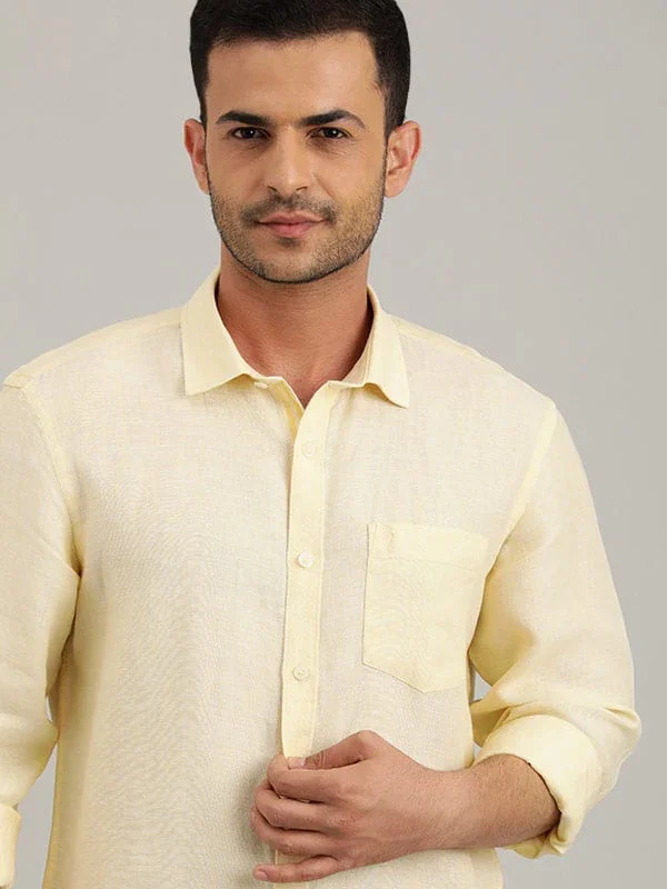 Men's Solid Full Sleeves Linen Shirt - Image 5