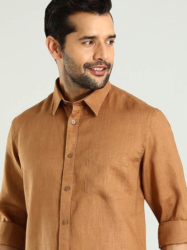 Men's Solid Full Sleeves Linen Shirt - Image 2