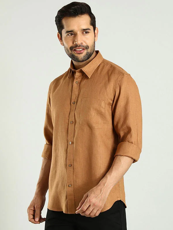 Men's Solid Full Sleeves Linen Shirt - Image 3