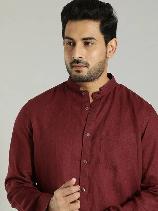 Men's Solid Full Sleeves Linen Shirt - Image 14