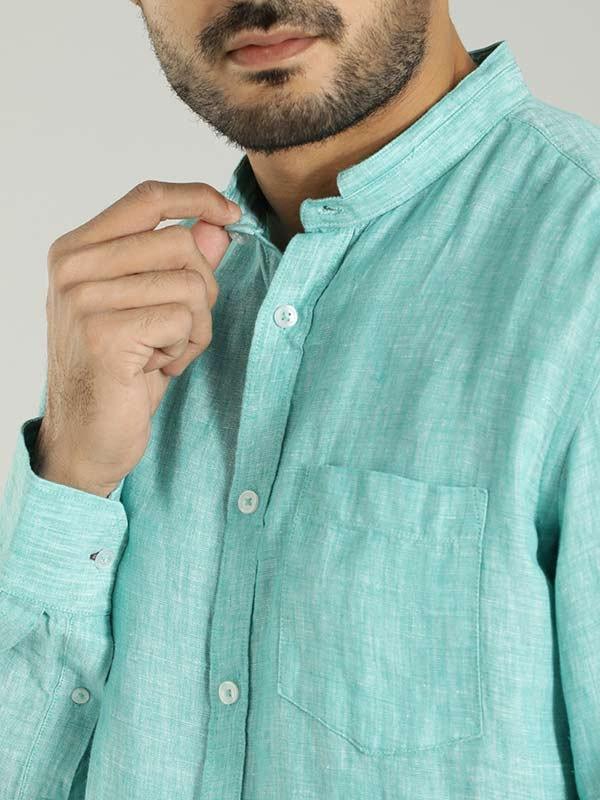 Men's Solid Full Sleeves Linen Shirt - Image 28