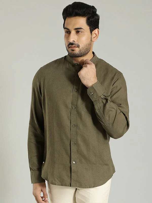 Men's Solid Full Sleeves Linen Shirt - Image 37