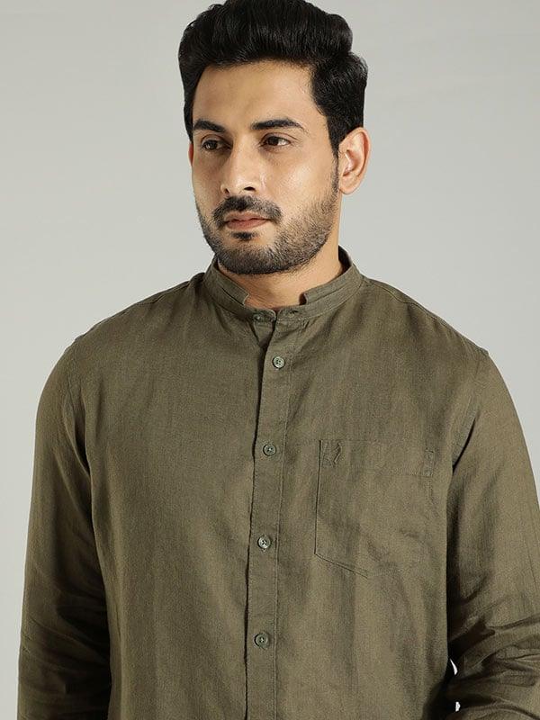 Men's Solid Full Sleeves Linen Shirt - Image 38