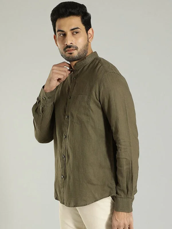 Men's Solid Full Sleeves Linen Shirt - Image 39