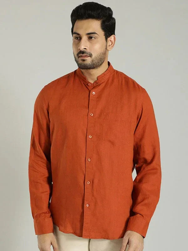 Men's Solid Full Sleeves Linen Shirt - Image 42