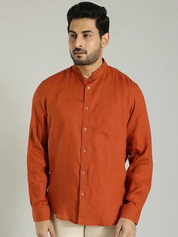 Men's Solid Full Sleeves Linen Shirt - Image 5