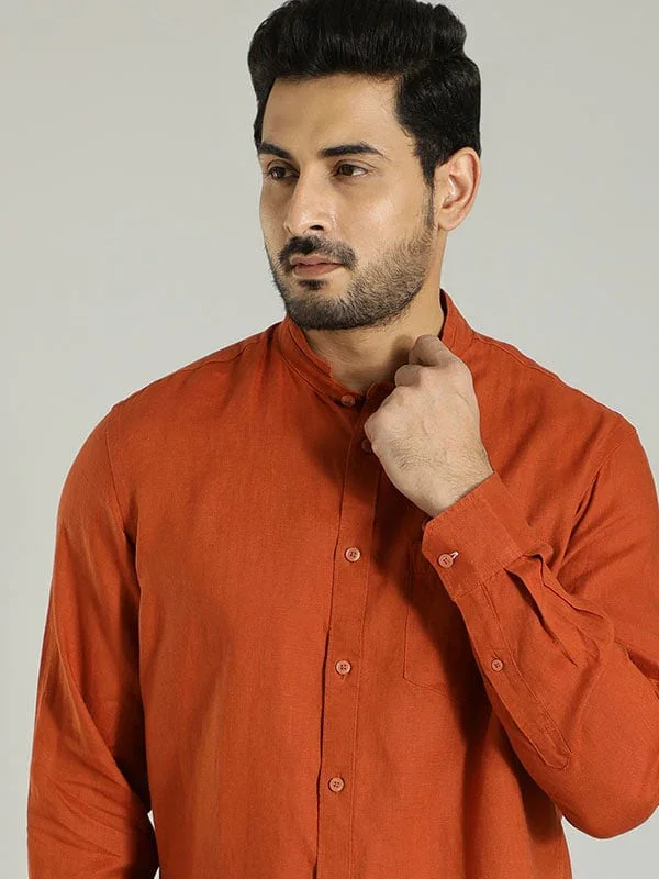 Men's Solid Full Sleeves Linen Shirt - Image 6