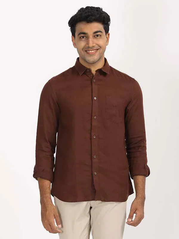 Men's Solid Full Sleeves Linen Shirt - Image 17