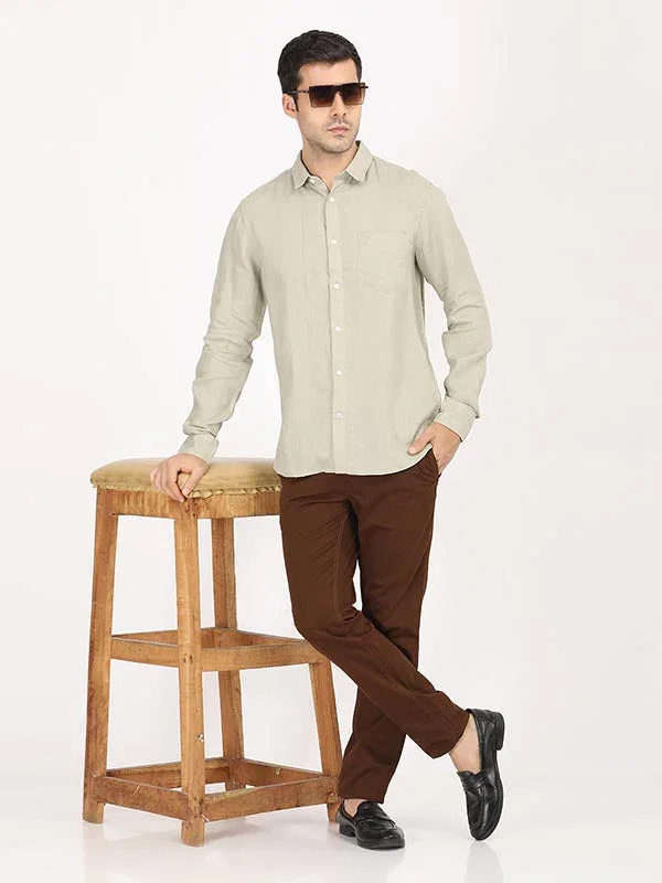 Men's Solid Full Sleeves Linen Shirt - Image 28