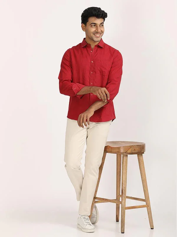 Men's Solid Full Sleeves Linen Shirt - Image 27