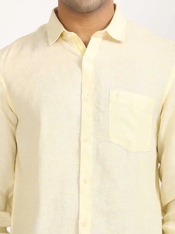 Men's Solid Full Sleeves Linen Shirt - Image 31