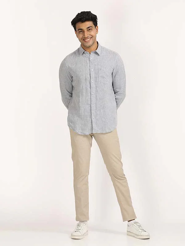 Men's Solid Full Sleeves Linen Shirt - Image 35