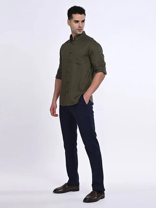 Men's Solid Full Sleeves Linen Shirt - Image 20
