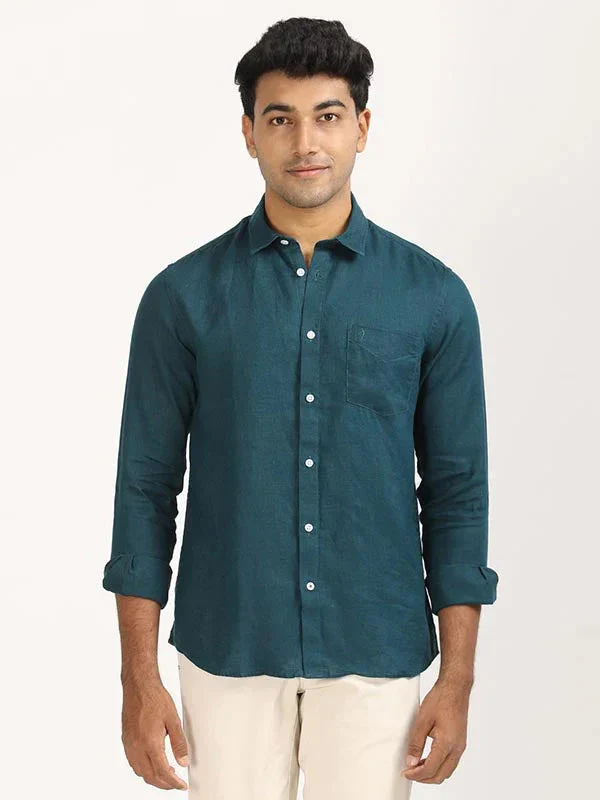 Men's Solid Full Sleeves Linen Shirt - Image 29