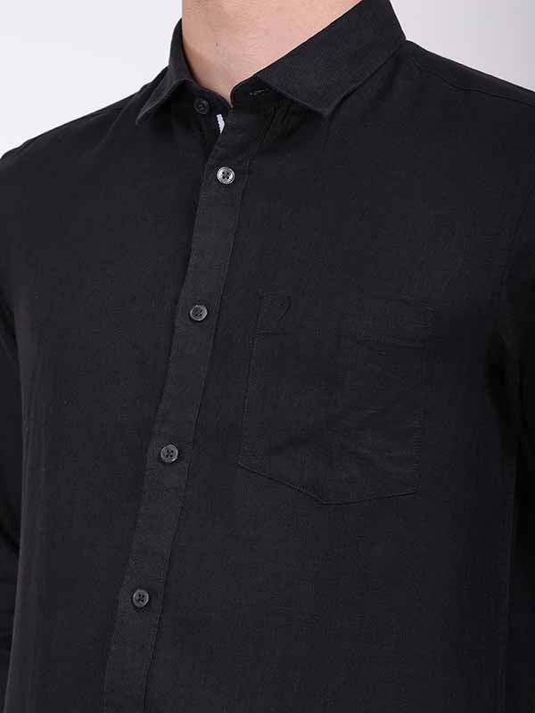 Men's Solid Full Sleeves Linen Shirt - Image 3