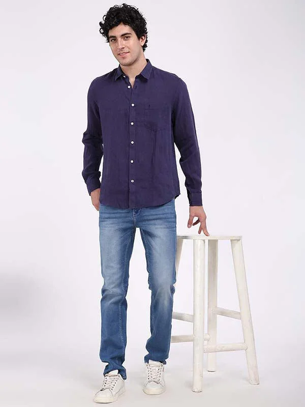 Men's Solid Full Sleeves Linen Shirt - Image 8