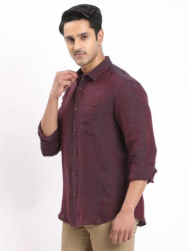 Men's Solid Full Sleeves Linen Shirt - Image 2
