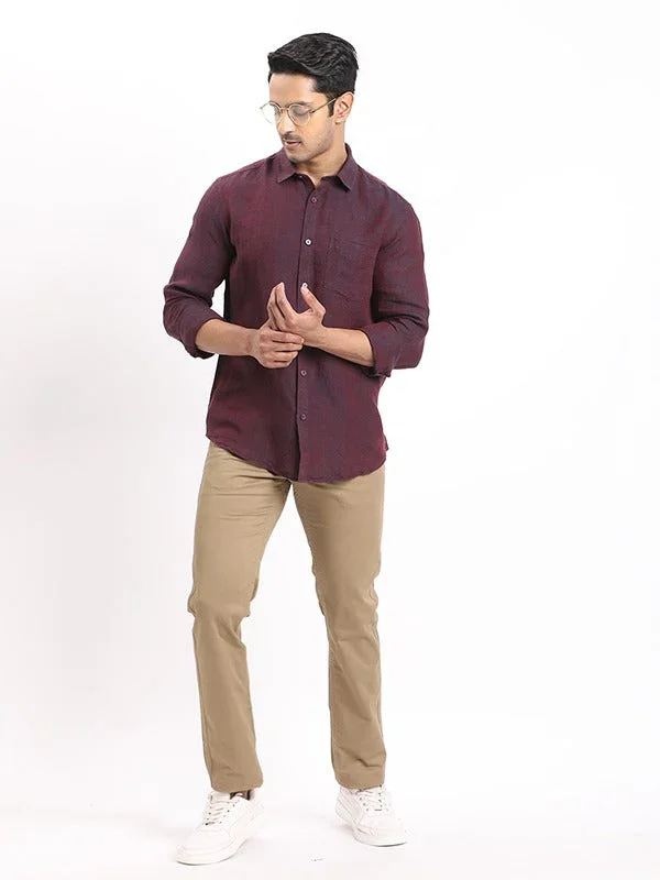 Men's Solid Full Sleeves Linen Shirt - Image 5