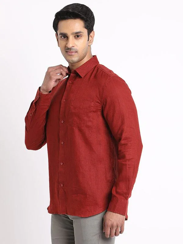 Men's Solid Full Sleeves Linen Shirt - Image 7
