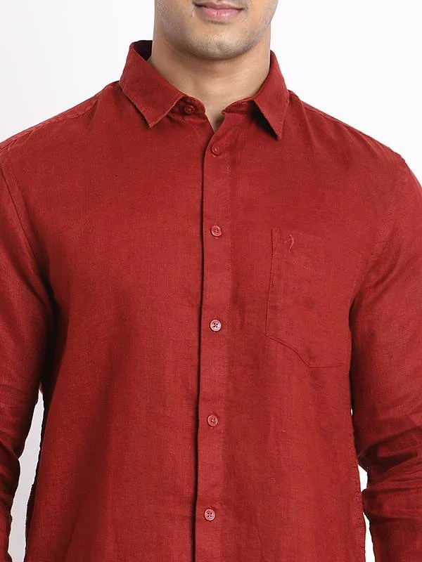 Men's Solid Full Sleeves Linen Shirt - Image 8