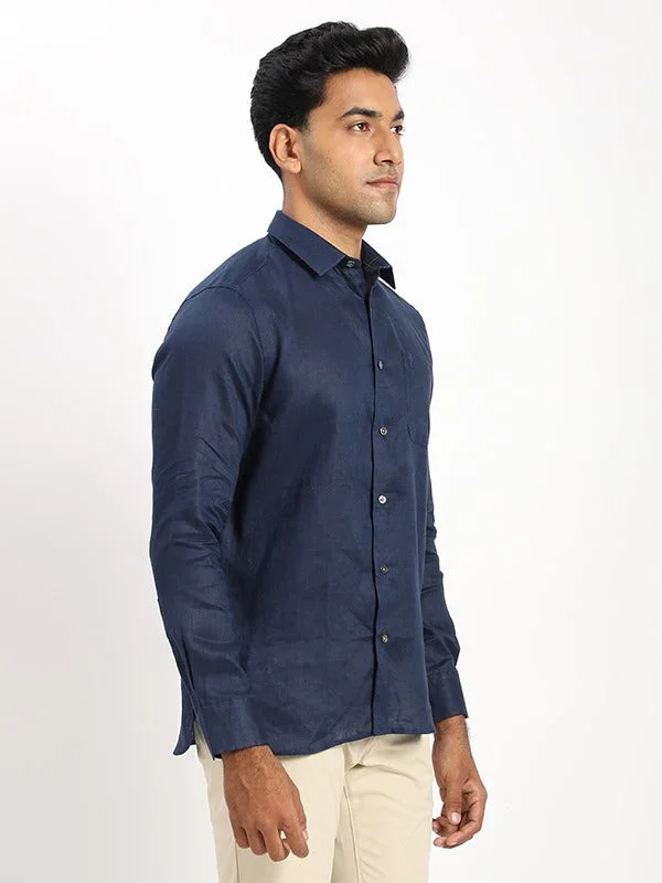 Men's Solid Full Sleeves Linen Shirt - Image 2