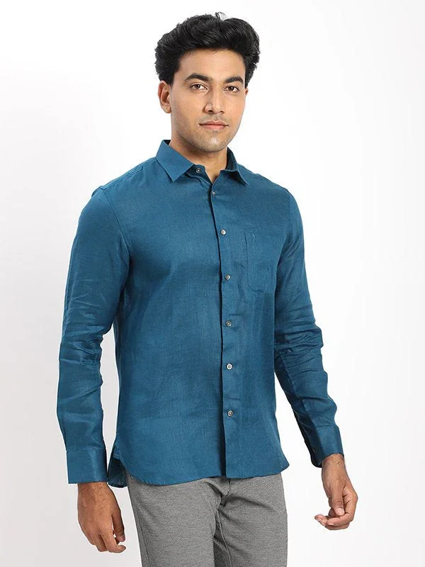 Men's Solid Full Sleeves Linen Shirt - Image 22