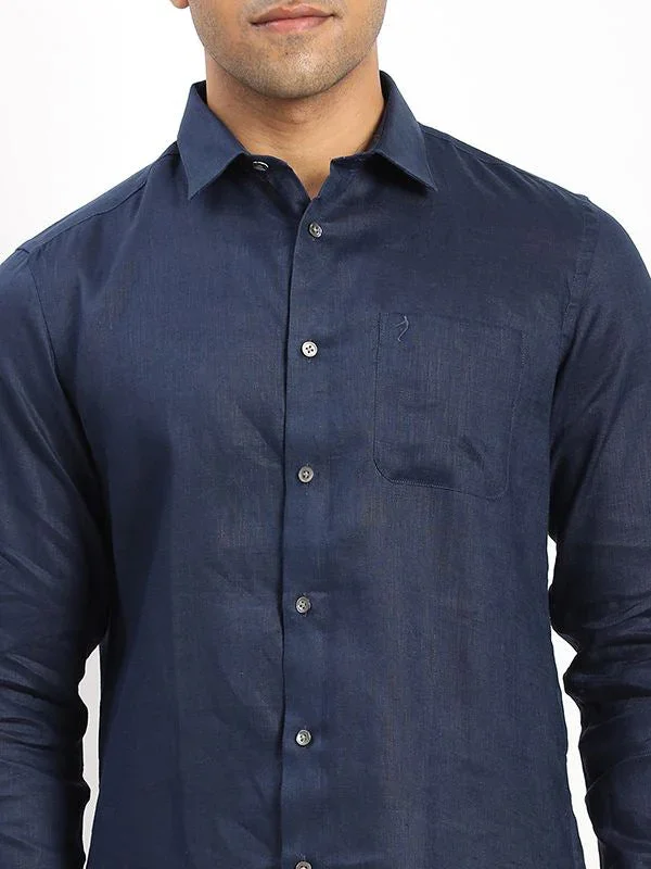 Men's Solid Full Sleeves Linen Shirt - Image 3