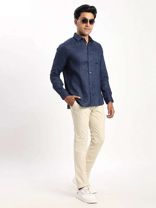 Men's Solid Full Sleeves Linen Shirt - Image 5