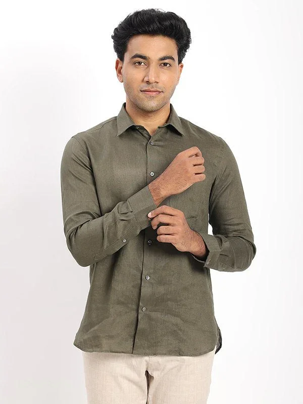 Men's Solid Full Sleeves Linen Shirt - Image 6