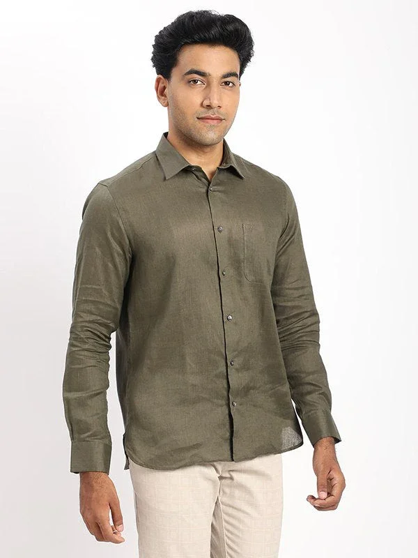 Men's Solid Full Sleeves Linen Shirt - Image 7