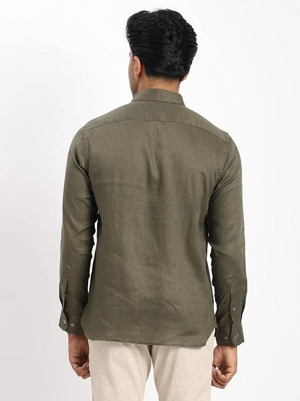 Men's Solid Full Sleeves Linen Shirt - Image 9