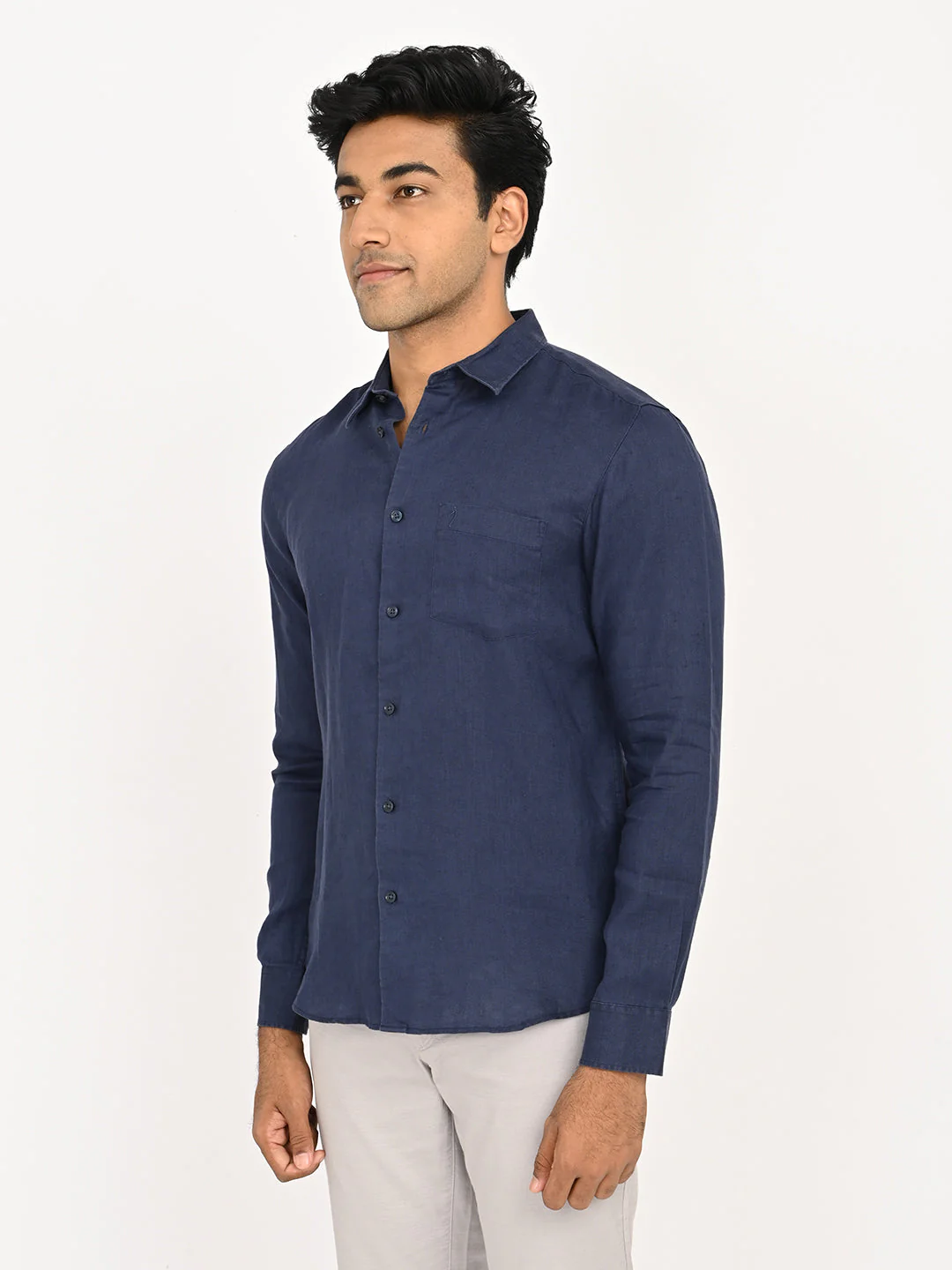 Men's Solid Full Sleeves Linen Shirt - Image 2