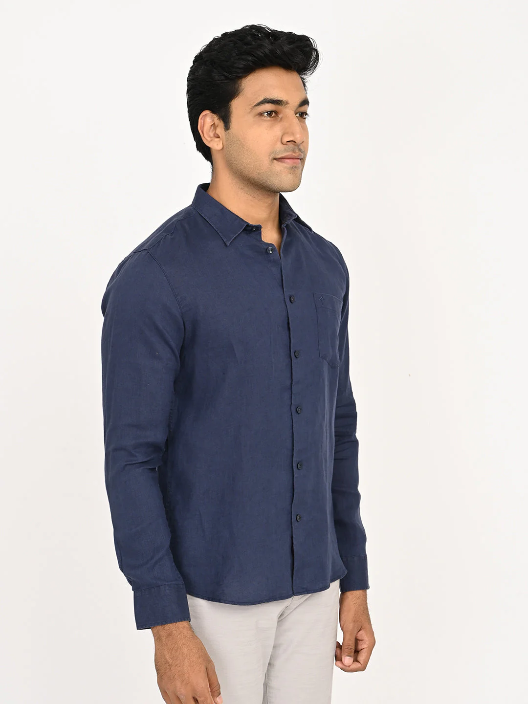 Men's Solid Full Sleeves Linen Shirt - Image 3