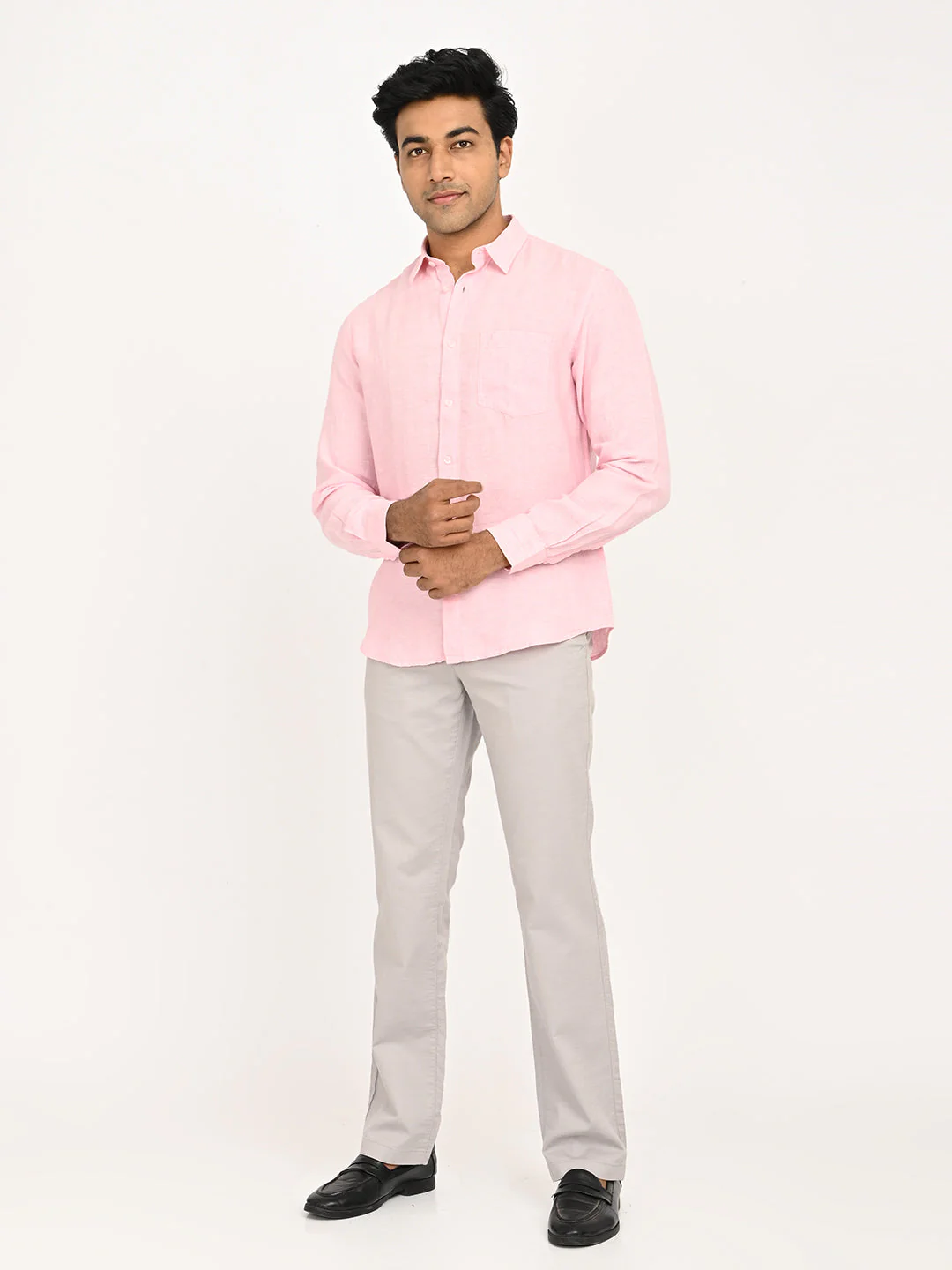 Men's Solid Full Sleeves Linen Shirt - Image 30