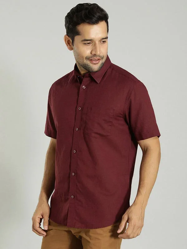 Men's Solid Half Sleeves Cotton Blend Shirt - Image 3