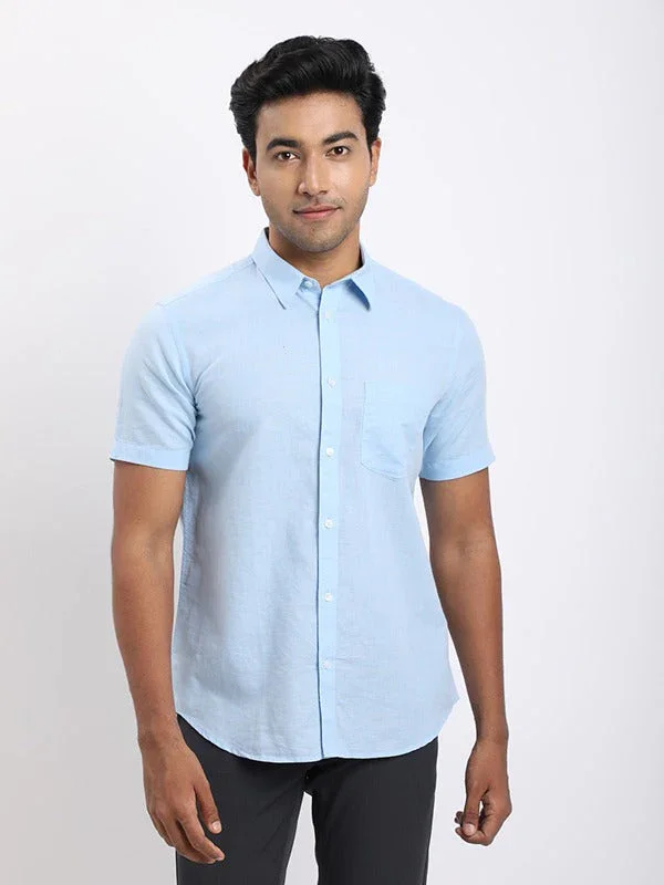 Men's Solid Half Sleeves Cotton Blend Shirt - Image 6