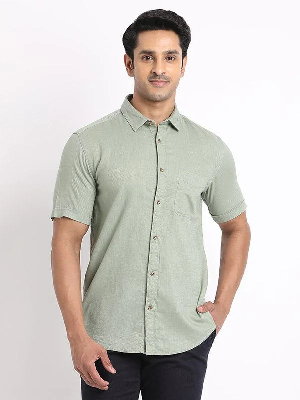 Men's Solid Half Sleeves Cotton Shirt - Image 6