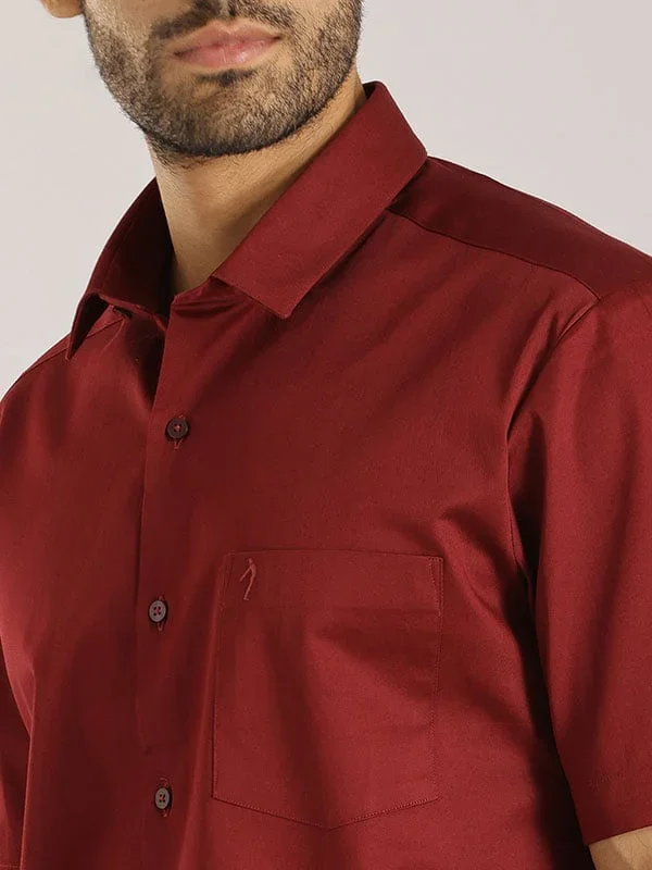 Men's Solid Half Sleeves Cotton Stretch Shirt - Image 32