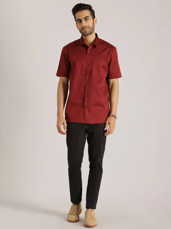 Men's Solid Half Sleeves Cotton Stretch Shirt - Image 33