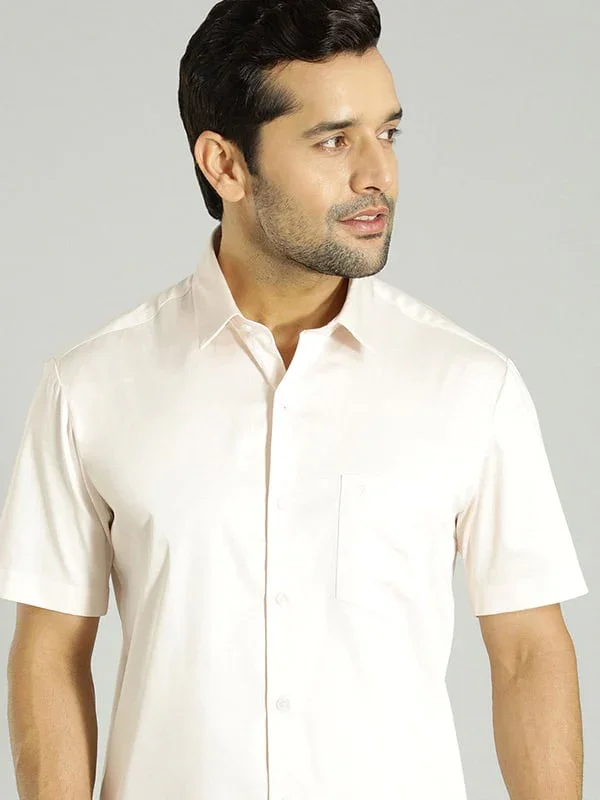 Men's Solid Half Sleeves Cotton Stretch Shirt - Image 5