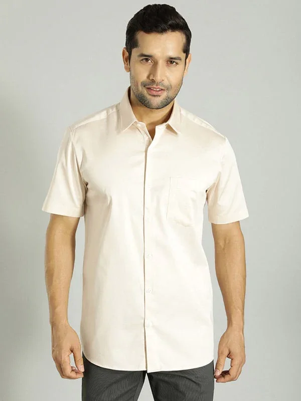 Men's Solid Half Sleeves Cotton Stretch Shirt - Image 6