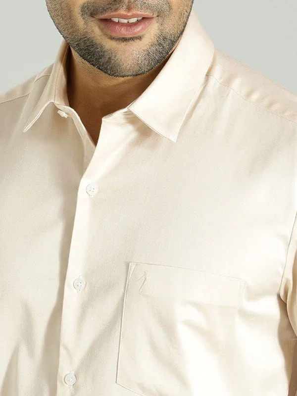 Men's Solid Half Sleeves Cotton Stretch Shirt - Image 8