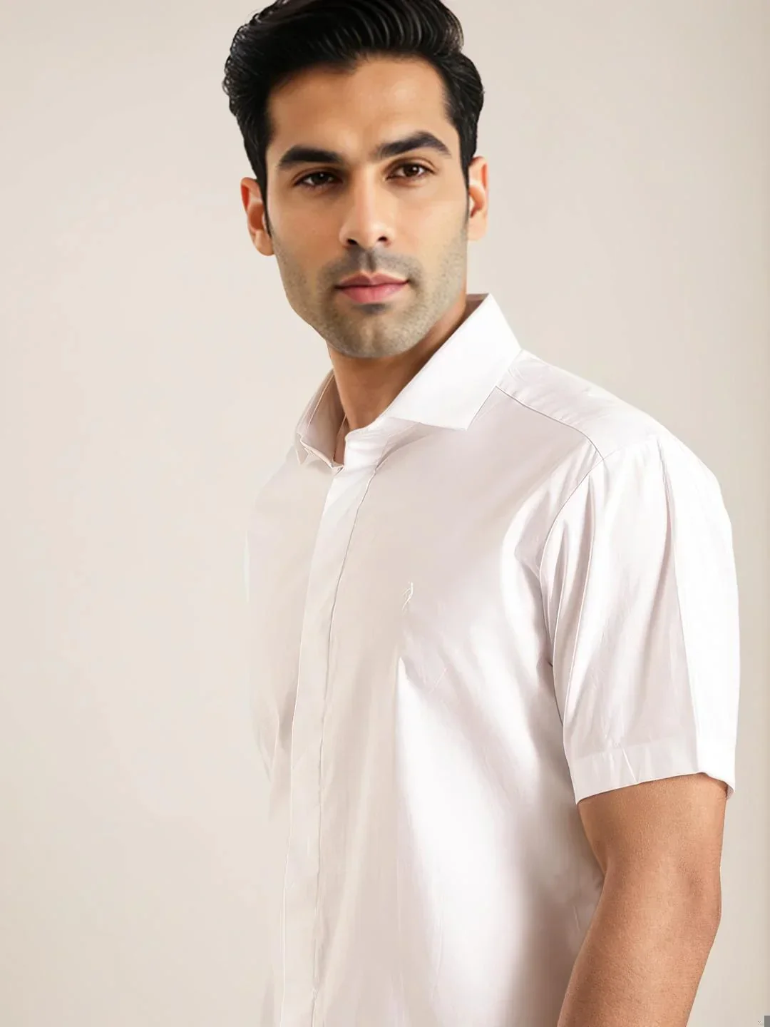 Men's Solid Half Sleeves Cotton Stretch Shirt - Image 6